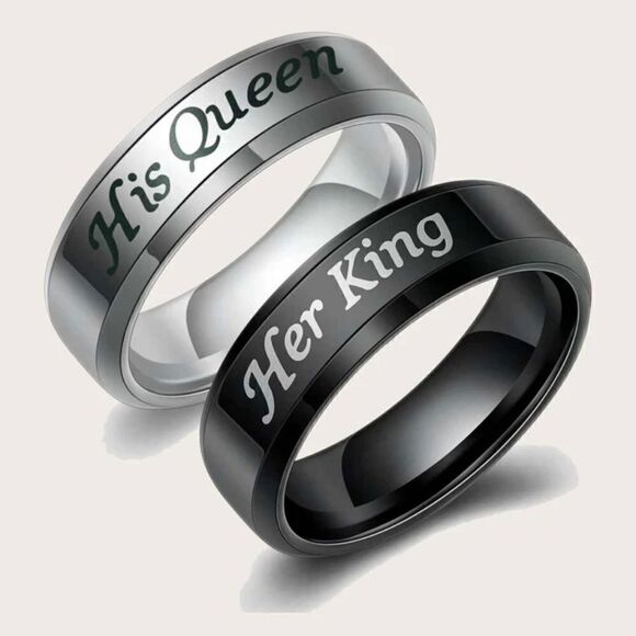 Her King/His Queen l Stainless Steel l Crown Ring set in Black & Silver l New - Picture 1 of 6